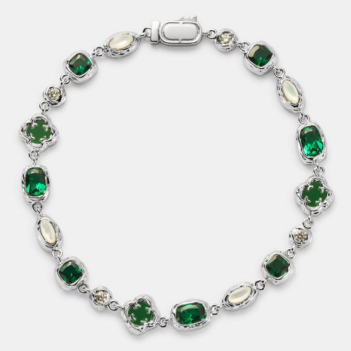Melted Emerald Gemstone Bracelet (Silver)